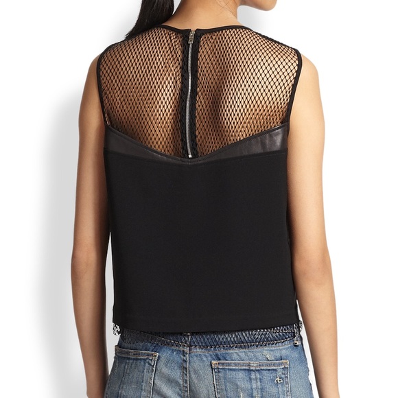 Rag & Bone Smith Crop Mesh Tank w/ Leather Panel - Picture 2 of 2